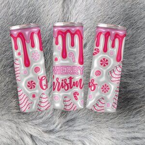 20oz Christmas Tree Pink and White Stainless Steel Tumbler